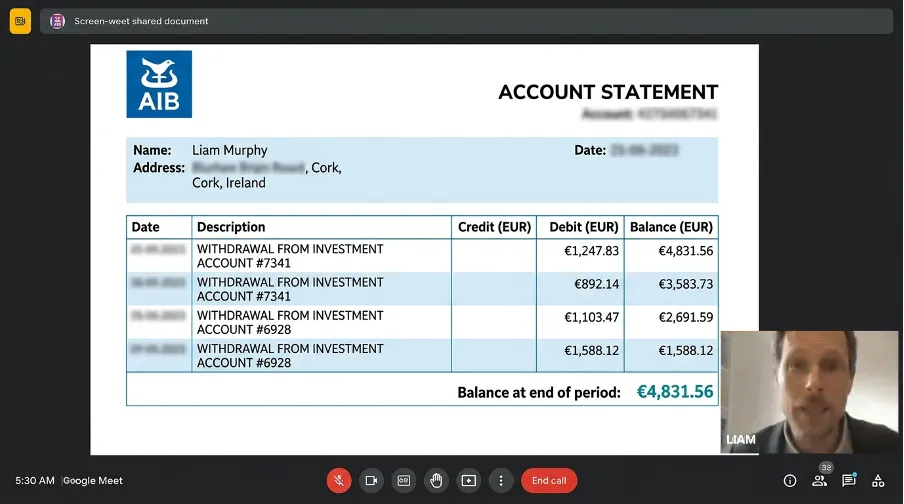 Liam's withdrawal confirmation